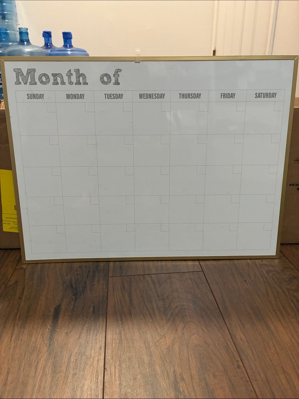 17”L x 23”W Magnetic Monthly Dry Erase Calendar Board - White and Gold NO MARKER